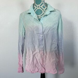 Cloth & Stone for Anthropologie Pastel Ombre Gradient Button-Up Shirt size Large